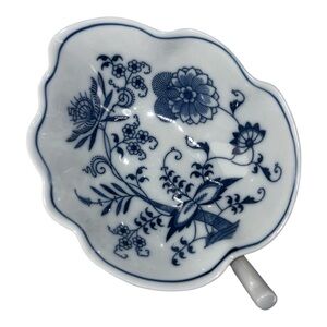 Vintage Blue Danube White Blue & Onion Leaf Shaped Trinket Candy Nut Relish Dish